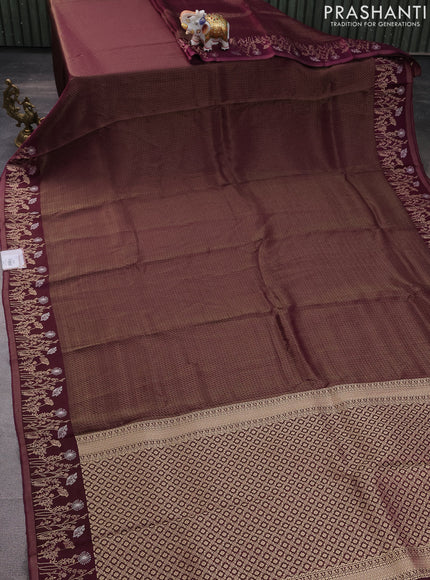 Banarasi mushru silk saree wine shade with allover zari weaves and zari woven border