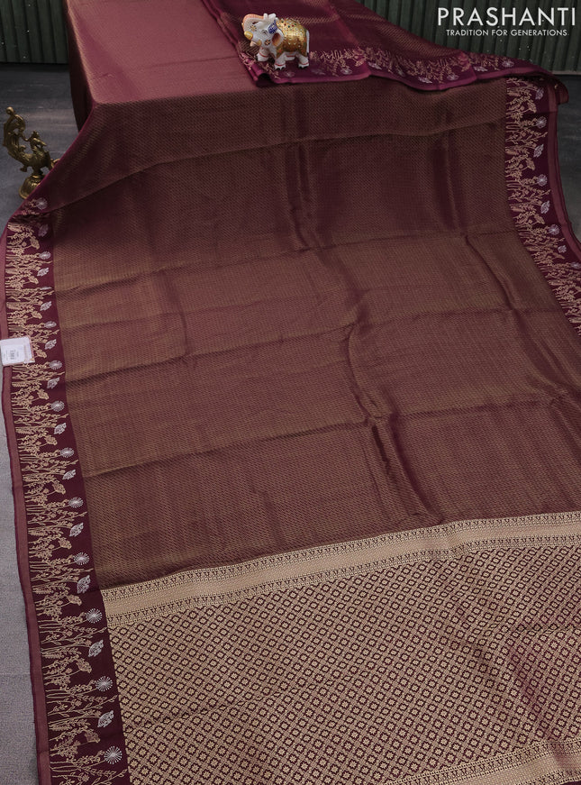 Banarasi mushru silk saree wine shade with allover zari weaves and zari woven border