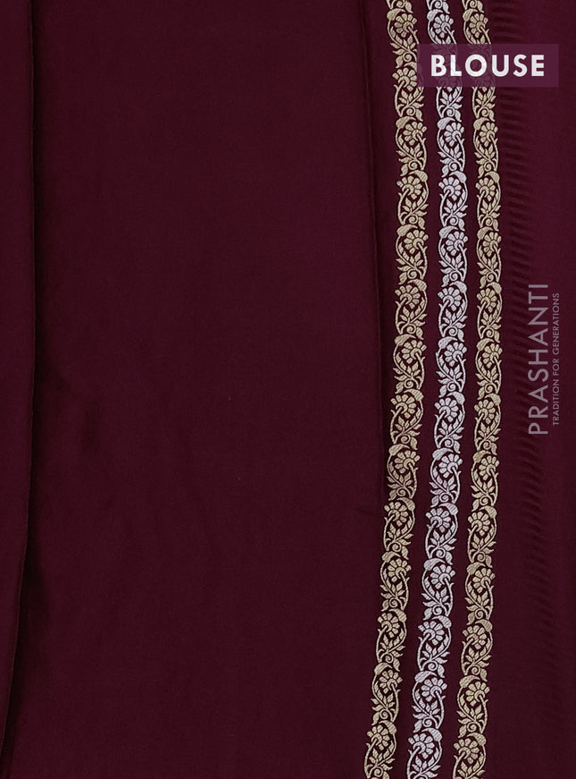 Banarasi mushru silk saree maroon with allover stripes pattern & zari buttas and satin border
