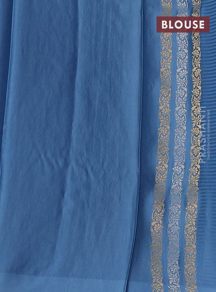 Banarasi mushru silk saree light blue with allover stripes pattern & zari buttas and satin border