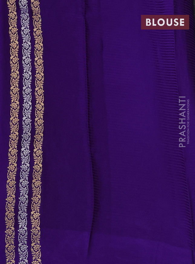 Banarasi mushru silk saree violet with allover stripes pattern & zari buttas and satin border