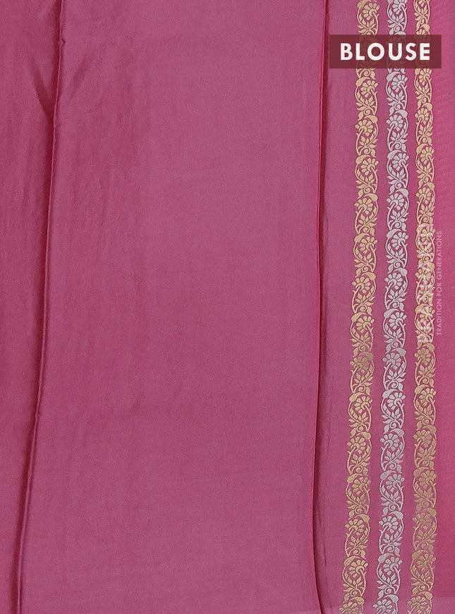 Banarasi mushru silk saree pastel pink with allover stripes pattern & zari buttas and satin border