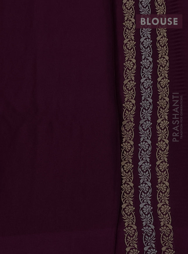 Banarasi mushru silk saree wine shade with allover stripes pattern & zari buttas and satin border