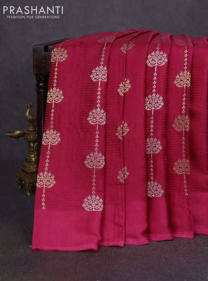 Banarasi mushru silk saree pink with allover stripes pattern & zari buttas and satin border