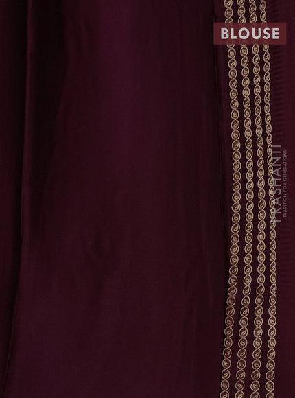 Banarasi mushru silk saree wine shade with allover stripes pattern & zari weaves and satin border