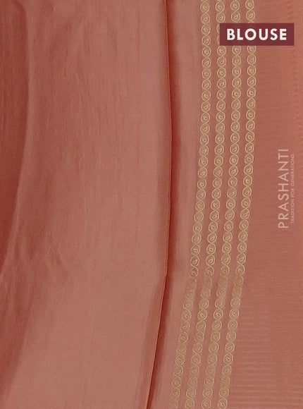 Banarasi mushru silk saree peach shade with allover stripes pattern & zari weaves and satin border