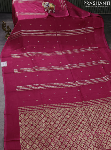 Banarasi mushru silk saree pink with allover stripes pattern & zari weaves and satin border
