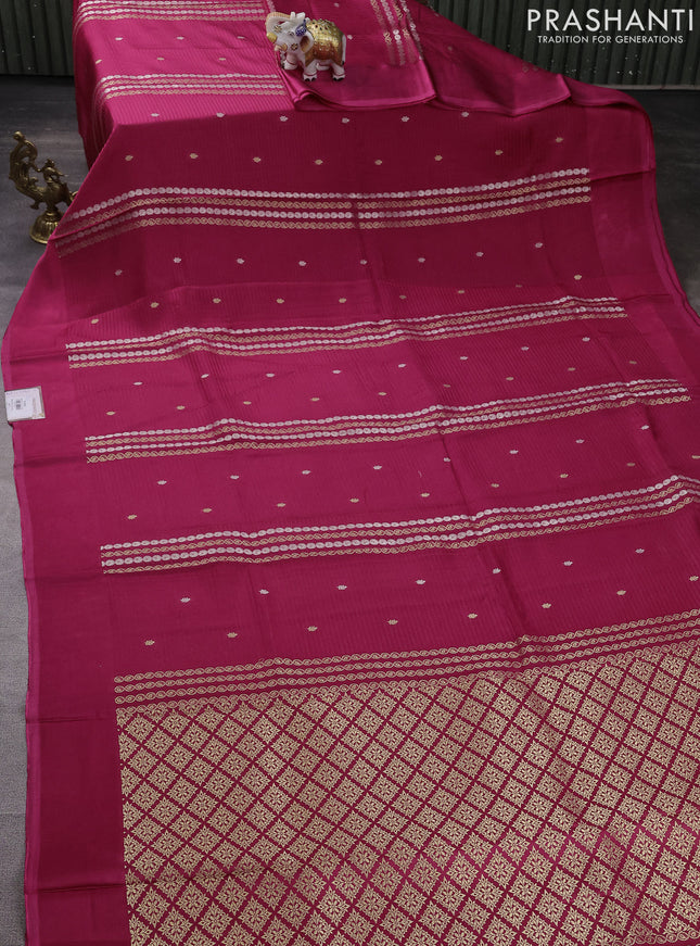 Banarasi mushru silk saree pink with allover stripes pattern & zari weaves and satin border
