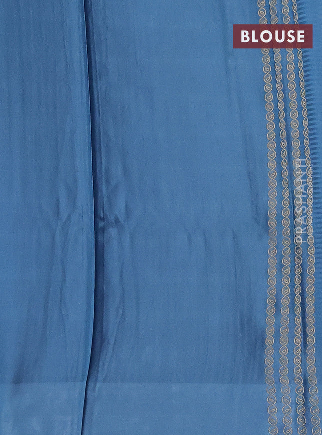 Banarasi mushru silk saree light blue with allover stripes pattern & zari weaves and satin border