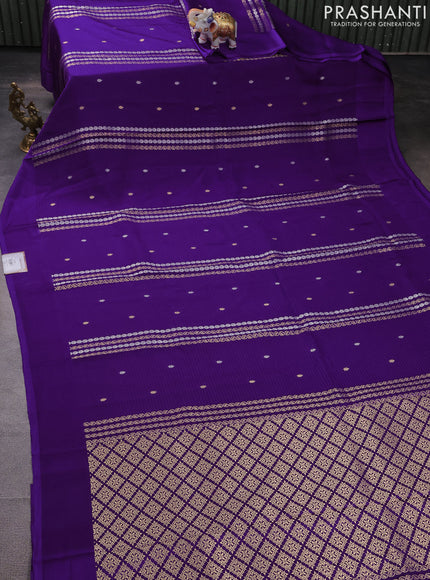 Banarasi mushru silk saree violet with allover stripes pattern & zari weaves and satin border