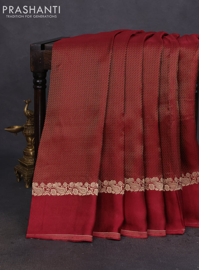 Banarasi mushru silk saree maroon with allover zari weaves and zari woven border