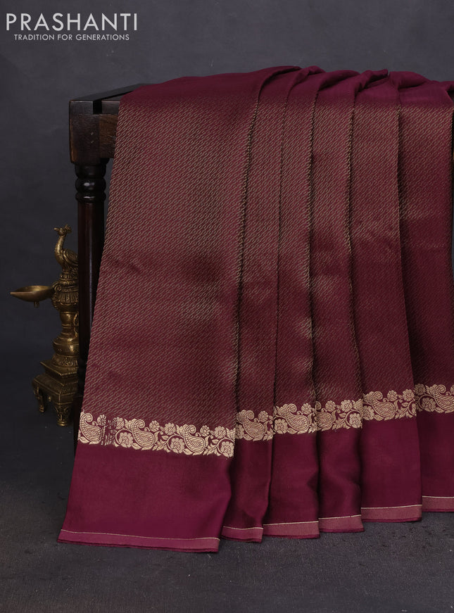 Banarasi mushru silk saree wine shade with allover zari weaves and zari woven border