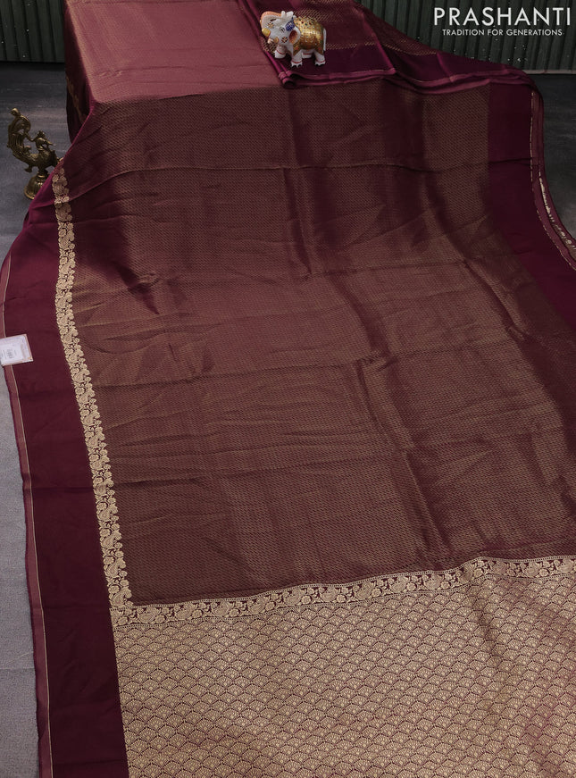 Banarasi mushru silk saree wine shade with allover zari weaves and zari woven border