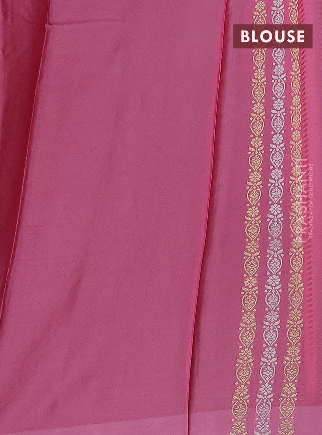Banarasi mushru silk saree pink with allover stripes pattern & zari weaves and satin border