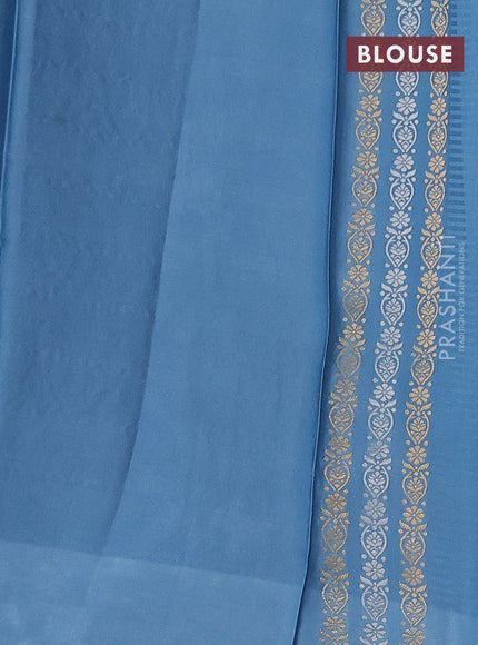 Banarasi mushru silk saree light blue with allover stripes pattern & zari weaves and satin border