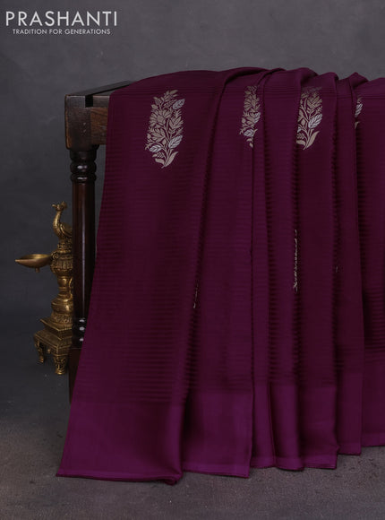 Banarasi mushru silk saree wine shade with allover stripes pattern & zari weaves and satin border