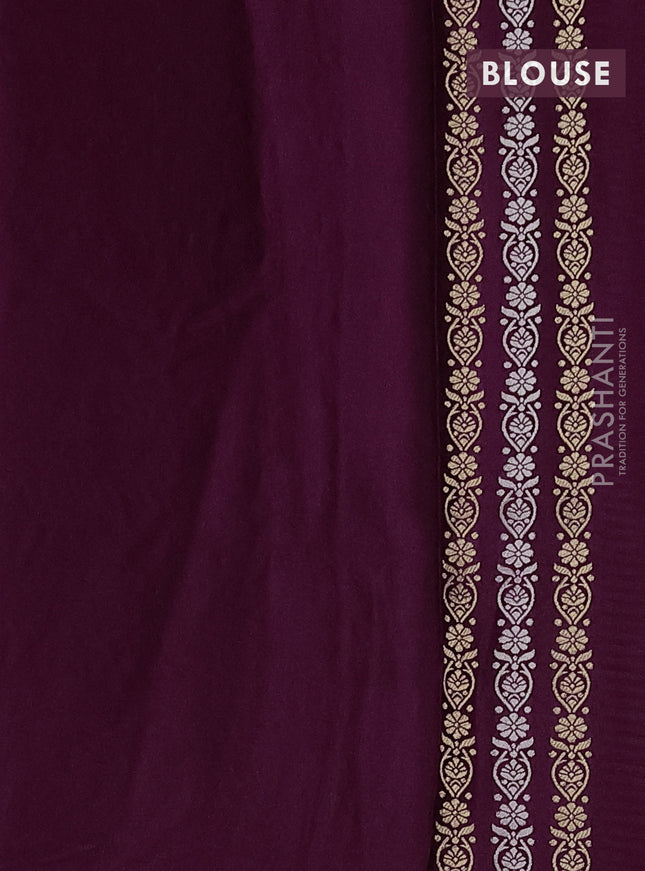 Banarasi mushru silk saree wine shade with allover stripes pattern & zari weaves and satin border