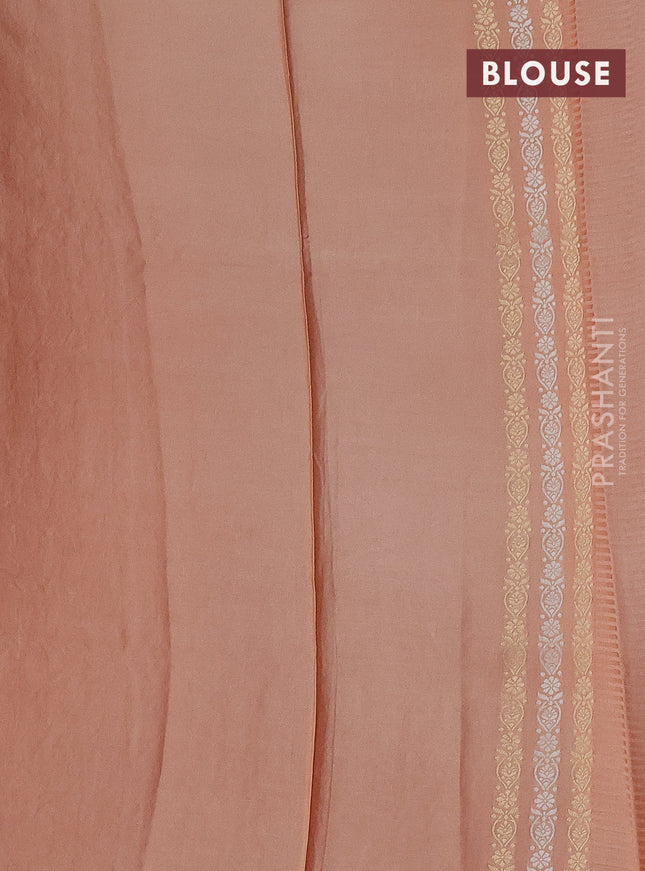 Banarasi mushru silk saree sandal with allover stripes pattern & zari weaves and satin border