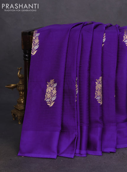 Banarasi mushru silk saree violet with allover stripes pattern & zari weaves and satin border