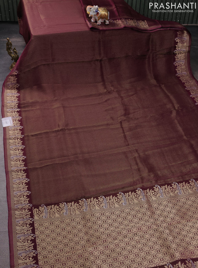 Banarasi mushru silk saree wine shade with allover zari weaves and zari woven border