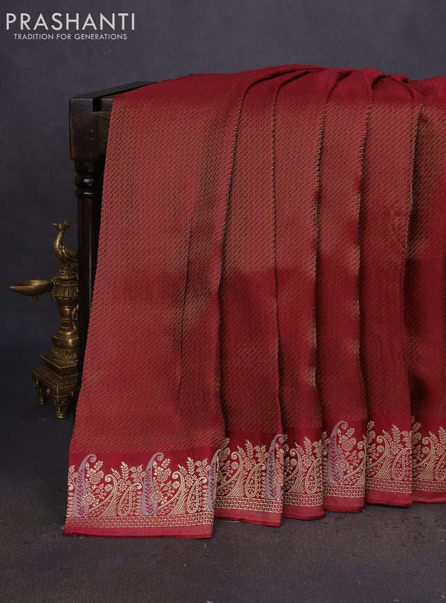 Banarasi mushru silk saree maroon with allover zari weaves and zari woven border