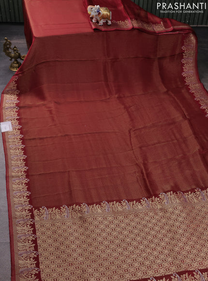 Banarasi mushru silk saree maroon with allover zari weaves and zari woven border