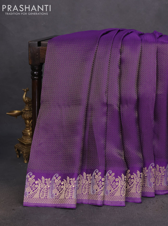 Banarasi mushru silk saree violet with allover zari weaves and zari woven border