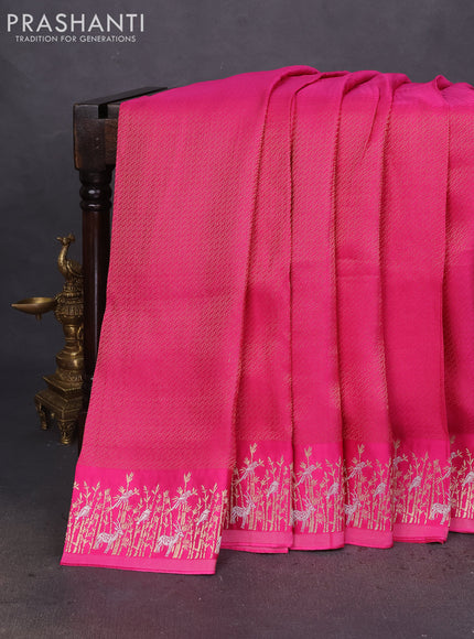 Banarasi mushru silk saree pink with allover zari weaves and zari woven border