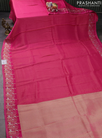 Banarasi mushru silk saree pink with allover zari weaves and zari woven border