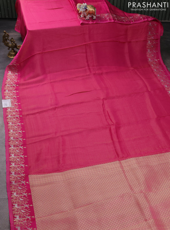 Banarasi mushru silk saree pink with allover zari weaves and zari woven border