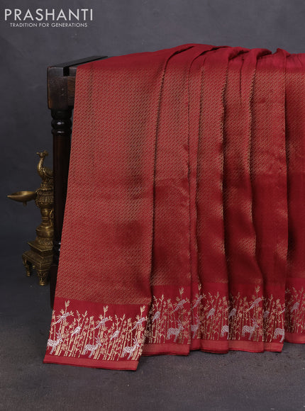 Banarasi mushru silk saree maroon with allover zari weaves and zari woven border