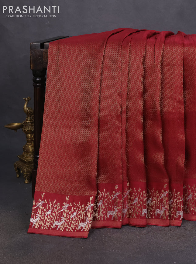 Banarasi mushru silk saree maroon with allover zari weaves and zari woven border
