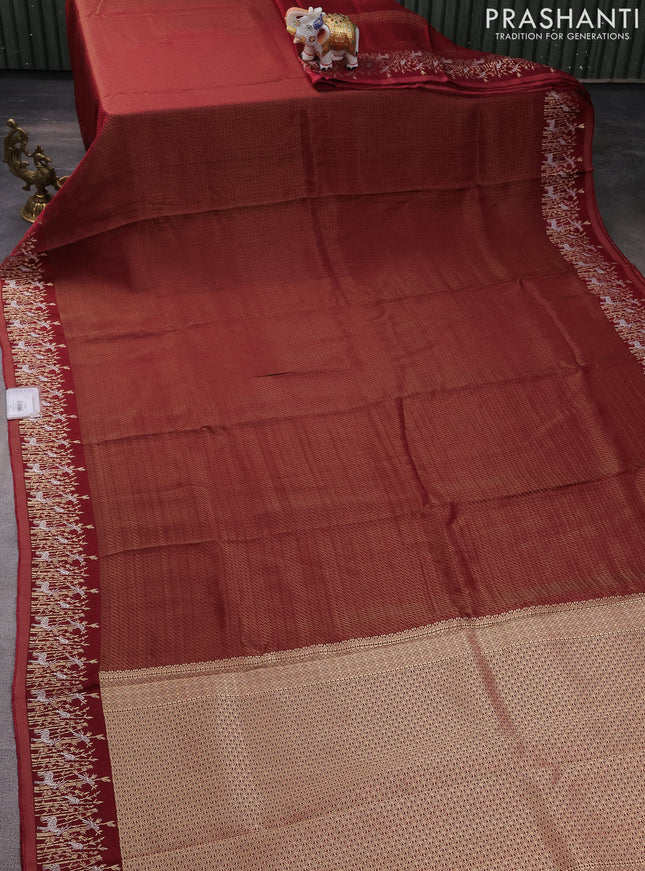 Banarasi mushru silk saree maroon with allover zari weaves and zari woven border