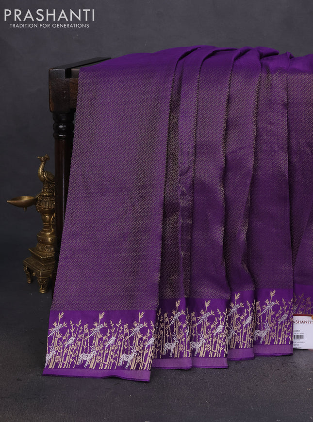 Banarasi mushru silk saree violet with allover zari weaves and zari woven border