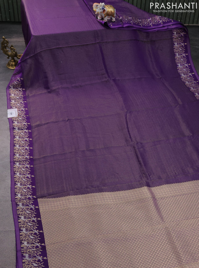 Banarasi mushru silk saree violet with allover zari weaves and zari woven border