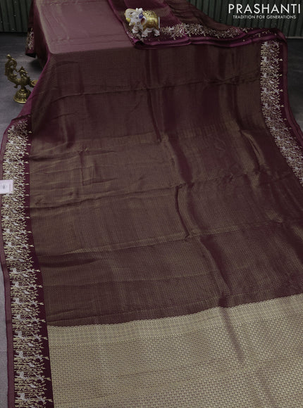 Banarasi mushru silk saree wine shade with allover zari weaves and zari woven border