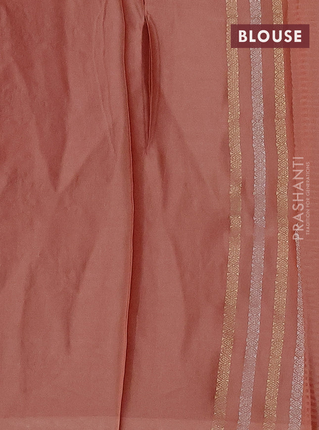 Banarasi mushru silk saree pale orange with allover stripes pattern & zari weaves and satin border