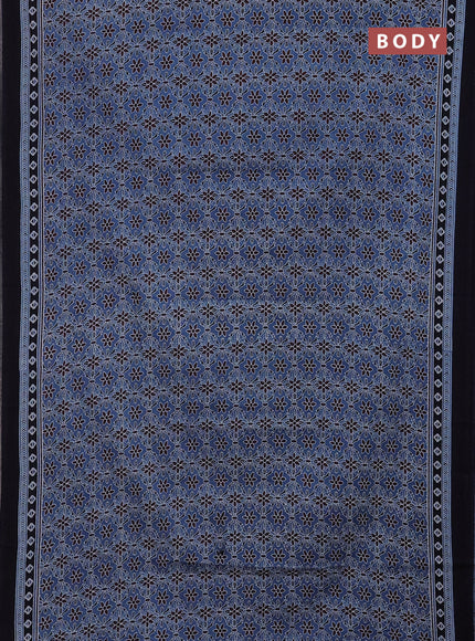 Jaipur cotton saree indigo blue and black with allover prints and printed border