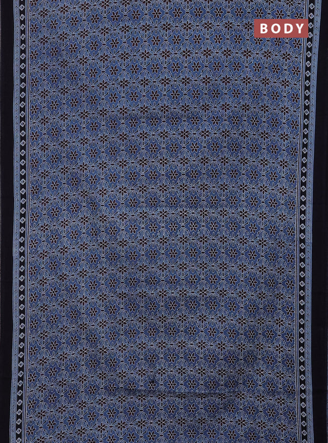 Jaipur cotton saree indigo blue and black with allover prints and printed border