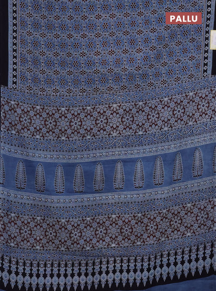 Jaipur cotton saree indigo blue and black with allover prints and printed border