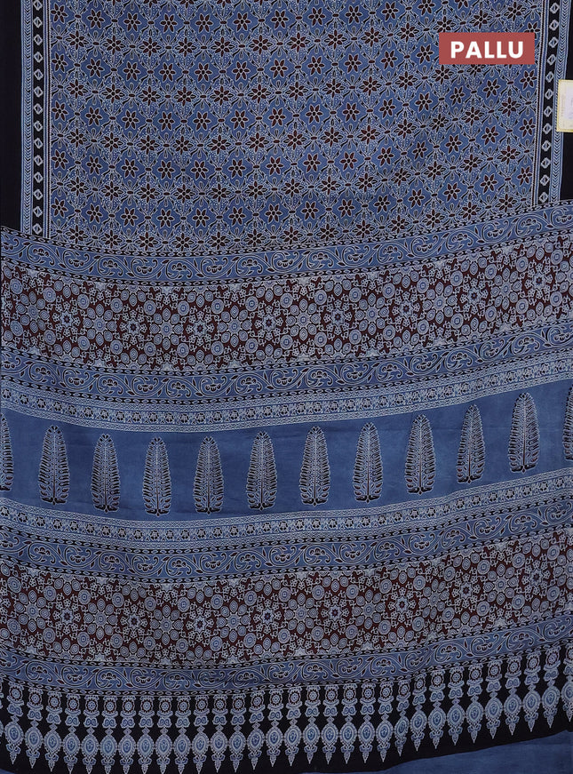 Jaipur cotton saree indigo blue and black with allover prints and printed border