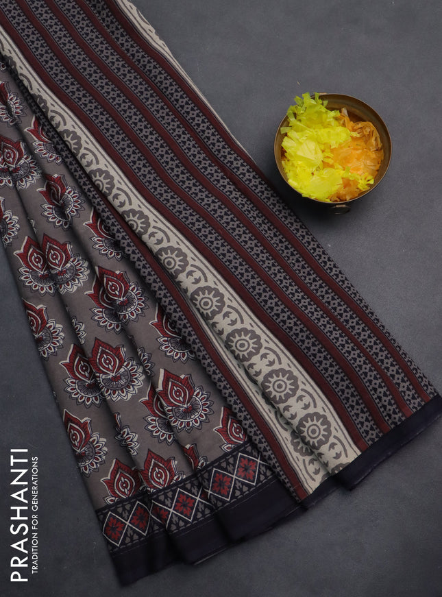 Jaipur cotton saree grey and black with allover butta prints and printed border