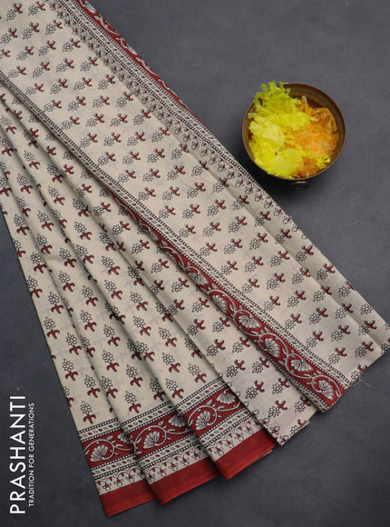 Jaipur cotton saree beige black and rustic maroon with allover butta prints and printed border
