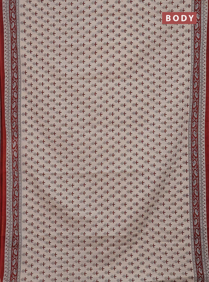 Jaipur cotton saree beige black and rustic maroon with allover butta prints and printed border