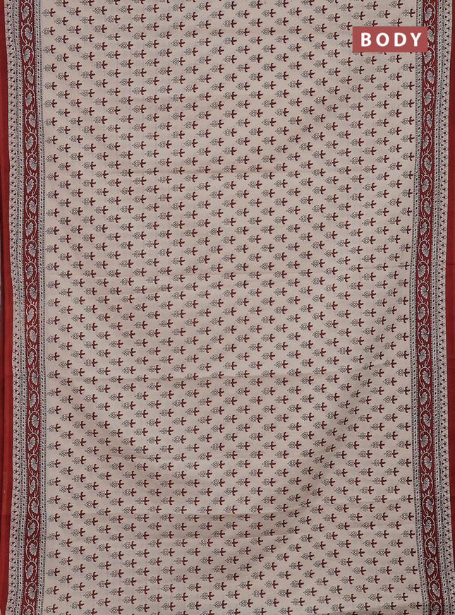 Jaipur cotton saree beige black and rustic maroon with allover butta prints and printed border
