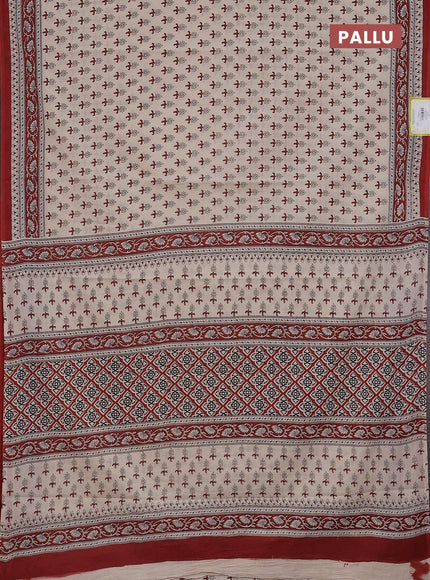 Jaipur cotton saree beige black and rustic maroon with allover butta prints and printed border