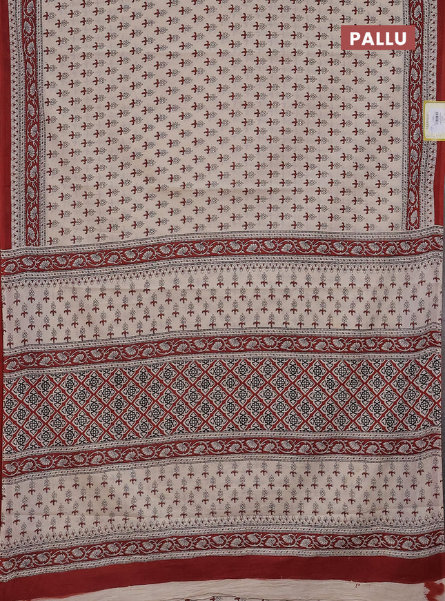 Jaipur cotton saree beige black and rustic maroon with allover butta prints and printed border