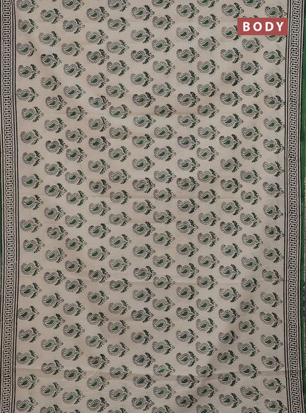 Jaipur cotton saree beige black and green with allover paisley butta prints and printed border