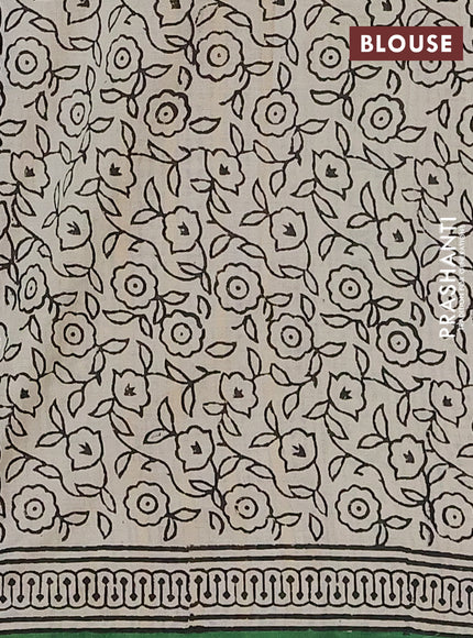 Jaipur cotton saree beige black and green with allover paisley butta prints and printed border