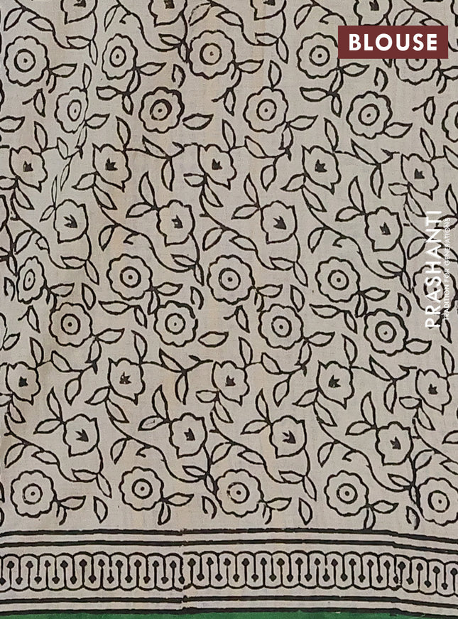 Jaipur cotton saree beige black and green with allover paisley butta prints and printed border